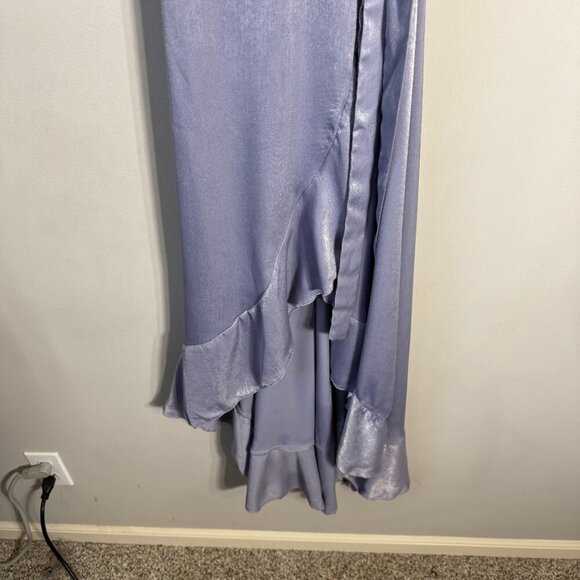 Flounce London Maternity Satin Puff Sleeve Wrap Maxi Dress Women's 12 Purple NWT - Picture 10 of 16